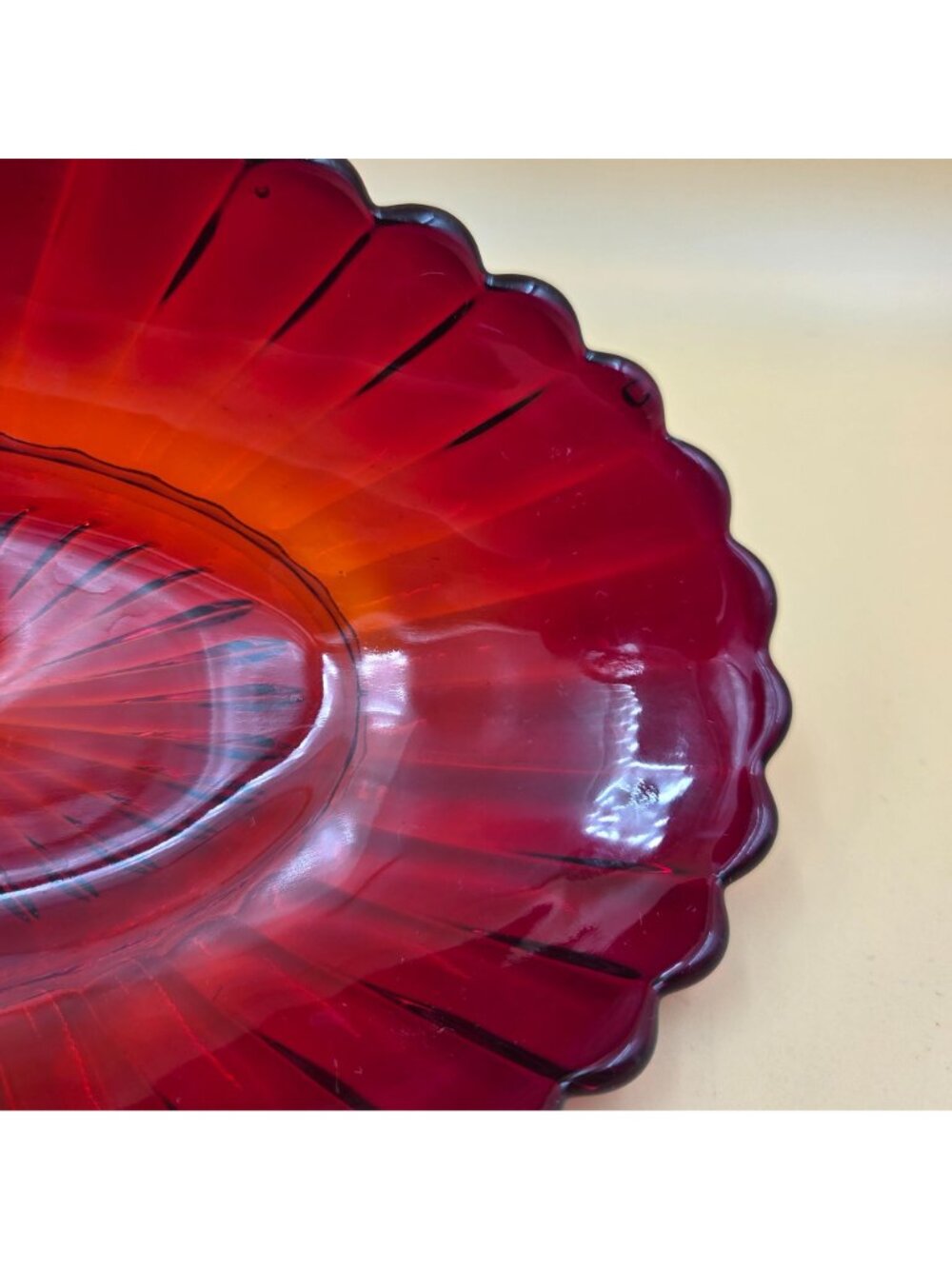 Imperial Glass Pillar Flute Ruby Red 8 Inch Oval Relish Serving Bowl Vintage - Picture 6 of 7